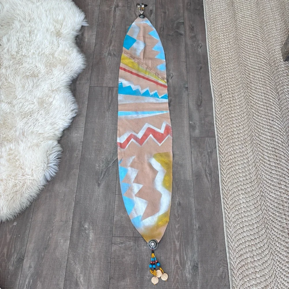 Vinatge Handmade Leather Table Console Alter Runner Shoulder Wrap Tan